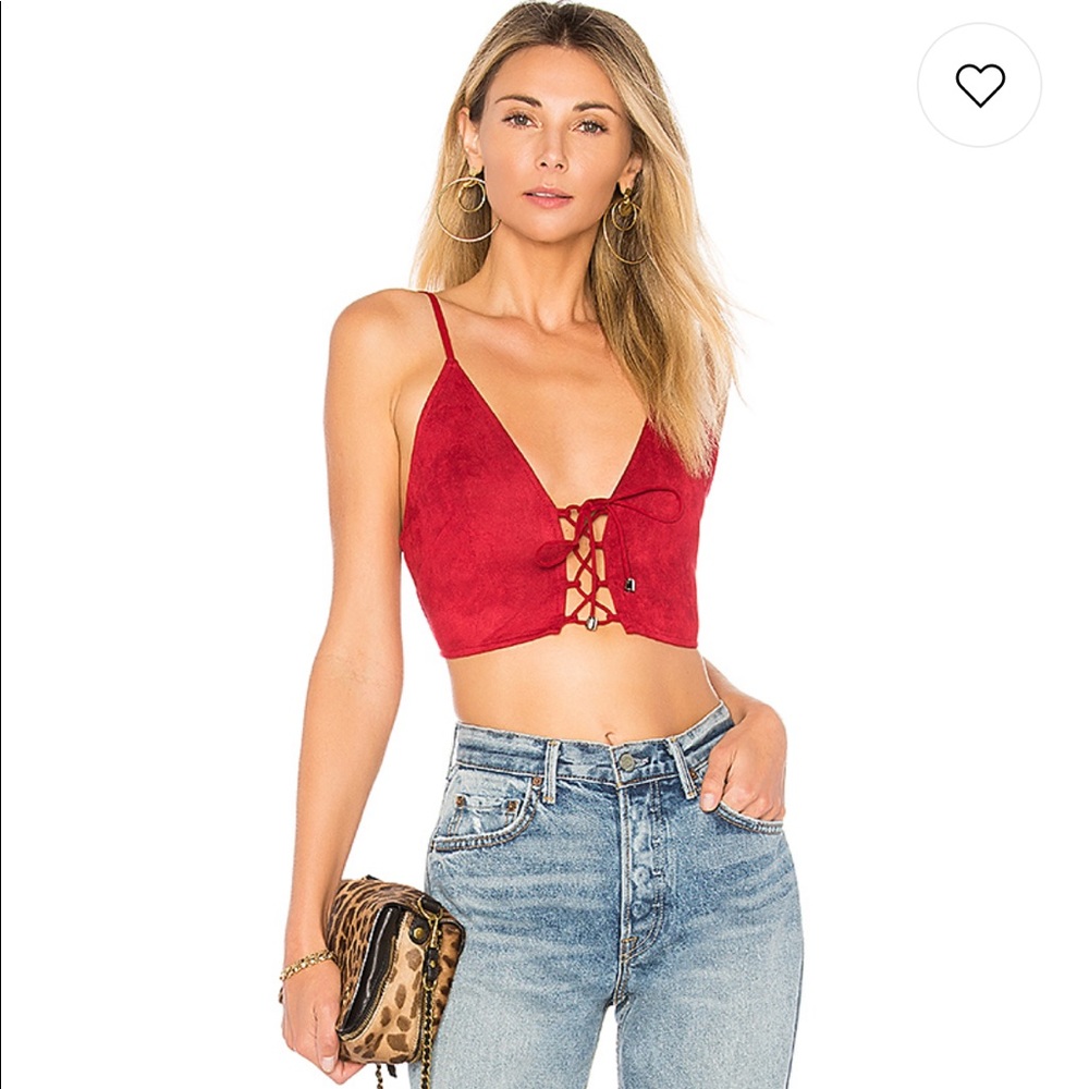 Crystal Faux Suede Top - Red